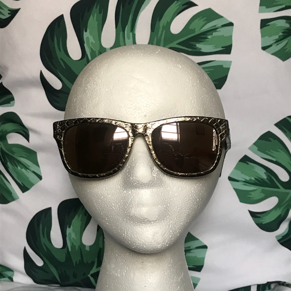 Linda Farrow Luxe Mirrored Gold Python Sunglasses - image 4